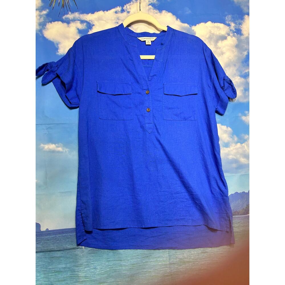 Counterparts Blue Linen Blouse